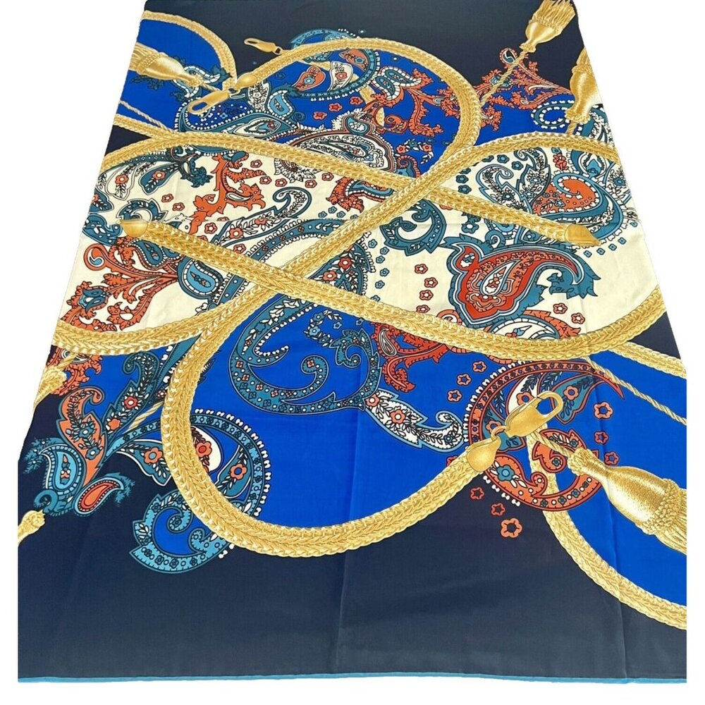 ASTAK Large Statement Silk Scarf Headscarf Paisley Gold Chain Mobwife 43" x 44" - Picture 2 of 11